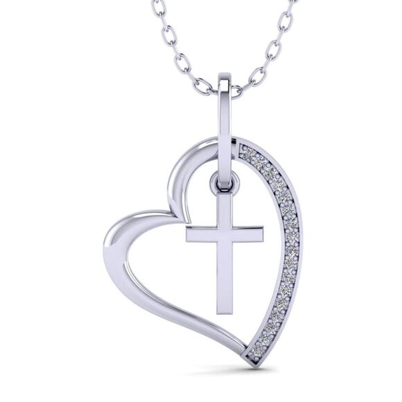 Heart Cross Pendant Silver Tone Necklace - Picture 1 of 5